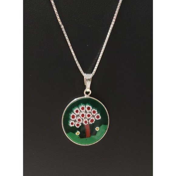 Vintage Stefani St. Jacques Italian Sterling Silver Millefiori Tree Pendant Neck - Picture 1 of 12